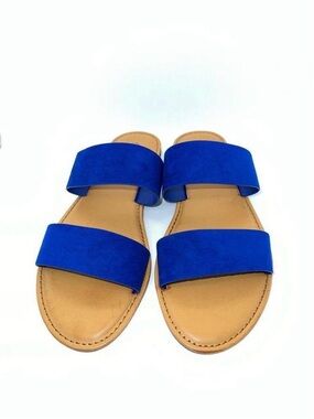 Sunny Feet Women's Oceanline Double Strap Slip-On Flat Sandals Blue Size 8 New